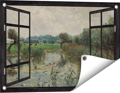 Gards Tuinposter Doorkijk In de Uiterwaarden van de IJssel - Willem Roelofs - 60x40 cm - Tuindoek - Tuindecoratie - Wanddecoratie buiten - Tuinschilderij