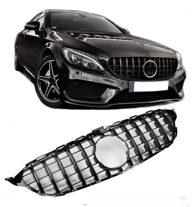 Grill Compatible met Mercedes C-Klasse W205 2014-2018 Zwart