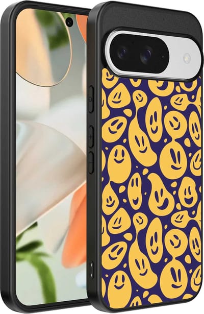 Geschikt voor Google Pixel 9 Telefoonhoesje met smiley opdruk - TPU backcover case emoji design - Paars Geel - Smartphonica geschikt voor Google Pixel 9