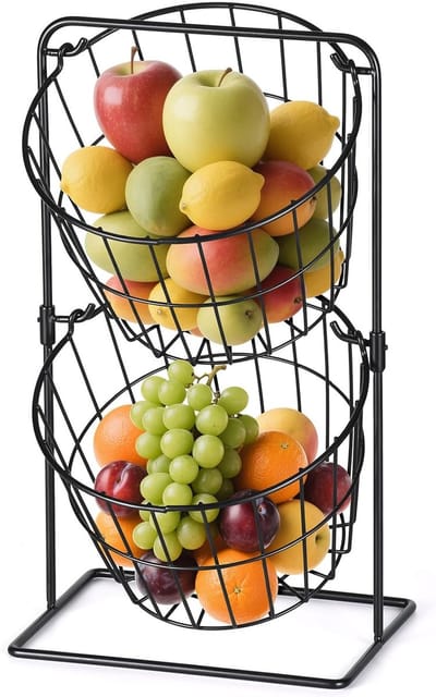 KZQ Metalen fruitmand met 2 lagen voor aanrecht, draadmand voor fruit groenten brood en snacks, zwart