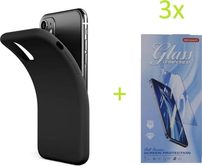 hoesje Geschikt voor: iPhone 11 TPU Silicone rubberen hoesje + 3 Stuks Tempered screenprotector - zwart