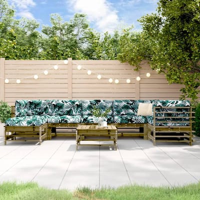 vidaXL - 8-delige - Loungeset - met - kussens - geïmpregneerd - grenenhout