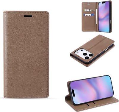 Casemania Hoesje Geschikt voor Apple iPhone 17 Pro - Mocha Brown - Dunne Bookcase met Pasjeshouder - Slim Wallet Case van Lederlook met Fijne Nerf en Rijke Glans - Bruin