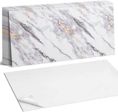 Coloray Plaktegels - Elegant marmerpatroon Zelfklevende Wandtegels - 40 cm x 20 cm - Wit Plaktegels - 10 stuks - Rechthoek PVC Tegels - Plaktegels Badkamer - Vloertegels Zelfklevend - Vinyl Tegels - Portugese Tegels
