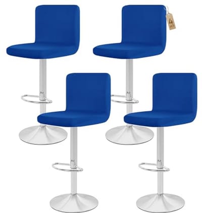Rekbare Barkrukhoezen Set van 4 - Wasbare Eetkamerstoelbeschermer voor Korte Draaistoelen in Koningsblauw