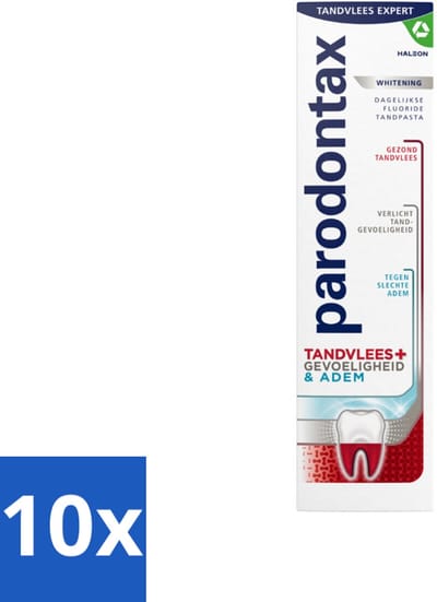 Parodontax - Tandpasta - Tandvlees+Gevoeligheid & Adem - Whitening - 75 ml - Bulkverpakking - 10 stuks