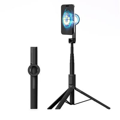 Ynkkvre - Mini Selfiestick Statief & Grip - Magnetische Aluminium Houder - Statief - Uitschuifbaar Tot 170 Cm 360° Rotatie - 1 Stuk -Apparaten Zwart