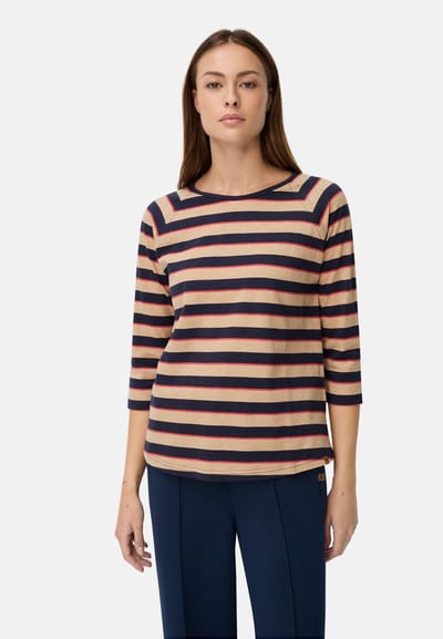 camel active T-shirt met 3/4-mouwen en strepenpatroon - Maat - Karamelwomenswear-XXS
