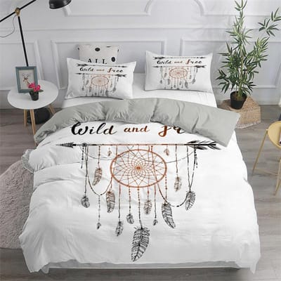 Dromenvanger Witte Dekbedovertrek Microvezel Boheemse Print King Beddengoed Collectie Voor Meisjes Volwassenen Zachte Dekbedhoes Met Kussensloop EU single(135x200cm)