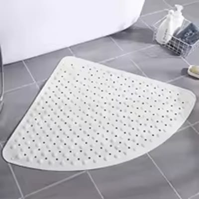 WiseGoods Premium Waaiervormige Hoek Douchemat Met Zuignappen - Antislip PVC Badmat 54X54CM - Badkamer Accessoires - Wonen - Wit