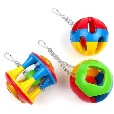 Balle Jouet Premium Plastique Sonnette Balle Sonore Moyenne à Grande Jouet à Mordre pour Perroquet Fournitures pour Oiseaux Ensemble de Jouets pour Oiseaux Design Élégant Haute Qualité rouge