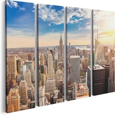 Artaza Canvas Schilderij Vierluik New York Manhattan Tijdens Zonsondergang - 80x60 - Foto Op Canvas - Canvas Print