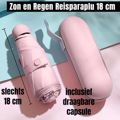 Allernieuwste.nl® Opvouwbare Reisparaplu Waterdicht en Anti-UV - Mini Parapluvoor Zak of Tas - Modische Kleuren - Incl Capsule - parapluie - Kleur Rose