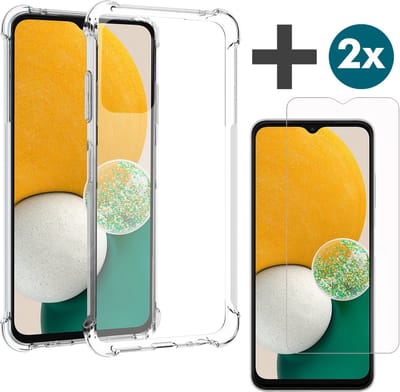 Samsung Galaxy A13 5G hoesje transparant siliconen backcover met verstevigde hoeken Inclusief 2 Stuks Screenprotector tempered glass