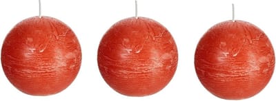 Spaas rustieke bolkaars - oranje - 3x - D8 cm - 24 branduren - ronde kaarsen