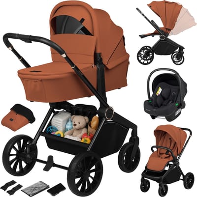 Lionelo Mika Plus - Kinderwagen 3in1 - XXL SET - incl. i-Size autostoel - Veelzijdig en jaarrond - Grote wielen - tot 22kg - Bediening met een hand - Voor alle soorten terrein - Accessoireset