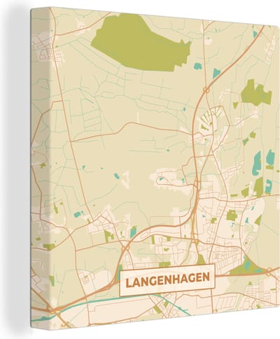 Canvas Schilderij Langenhagen - Stadskaart - Plattegrond - Vintage - Kaart - 20x20 cm - Wanddecoratie