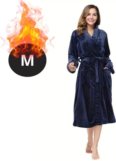 Bovista Badjas Dames - Fleece - Katoen - Badstof - Sauna - Hamam - Wafel - Bathrobe - Duster - Ochtendjas - Spa - Kimono - Donkerblauw M