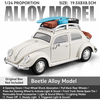 1/24 Volkswagen Klassieke Kever Vintage Speelgoedauto Diecast Metaal Rally Miniatuur Geluid & Licht Cadeau Voor Kind Jongen Collectie