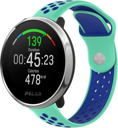 Strap-it Ademend siliconen sport bandje - geschikt voor Polar Unite / Ignite / Ignite 2 / Ignite 3 / Pacer - aqua/blauw