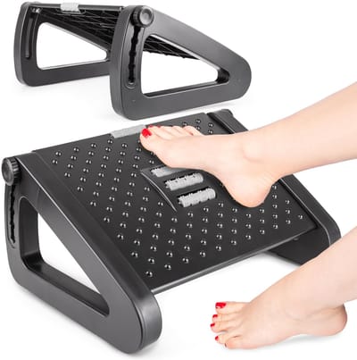 Dailygoods - Ergonomische Voetensteun Bureau met Massage - Verstelbaar Zwart