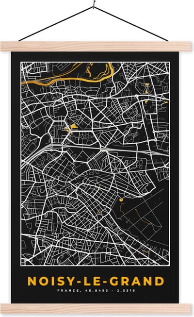 Posterhanger incl. Poster 40x60 cm - Schoolplaat - Stadskaart – Frankrijk – Kaart – Noisy-le-Grand – Plattegrond - Textielposter - Blanke latten - Stadskaart