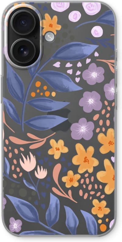 Case Company® - Hoesje geschikt voor iPhone 16 hoesje - Flowers with blue leaves - Soft Cover Telefoonhoesje - Bescherming aan alle Kanten en Schermrand