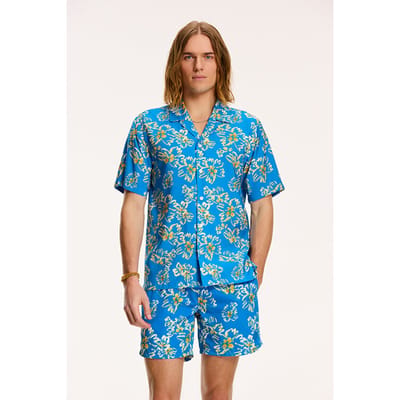 Shiwi Men Shortsleeve Washed Flower Skydive Blue Size: S | Casual Shirts Outlet | Heren | Blauw