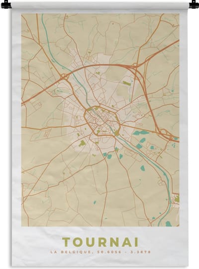 Wandkleed - Wanddoek - Kaart - België - Tournai - Stadskaart - Plattegrond - 120x180 cm - Wandtapijt