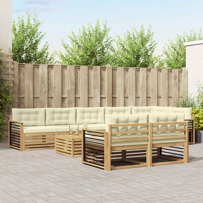 vidaXL - Buiten - bank - set - 9 - st - Wit - en - crèmekleurig - Polyester