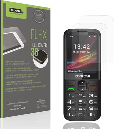 dipos FLEX – 2x Matte Screenprotector geschikt voor Konrow Senior 280 Next | Volledige Schermbescherming | Case-Friendly