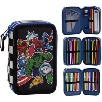 Avengers Etui Jongens – 44-delig Schoolset – Gevuld met Kleurpotloden & Superhelden Tools