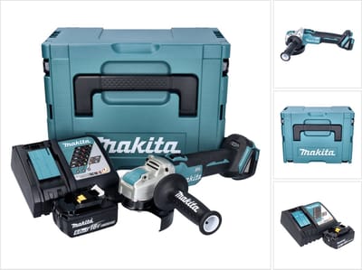 Makita DGA 521 RG1X1J accu haakse slijper 18 V 125 mm X-LOCK Brushless + 1x accu 6,0 Ah + oplader + Makpac