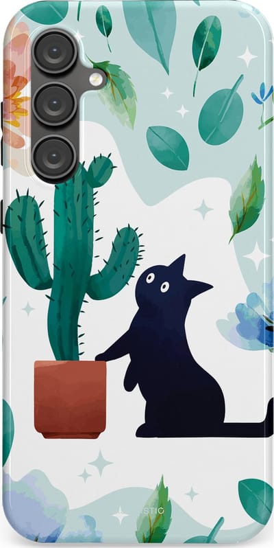 Casetastic hoesje geschikt voor Samsung Galaxy S23 FE - Dubbellaagse bescherming - Cactuskat - Fashion Case - Lichtgrijs Turquoise Wit Mintgroen