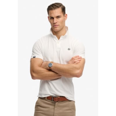 Superdry witte heren polo   Rib kraag   Regular fit   Knoopsluiting   Korte mouw Wit S