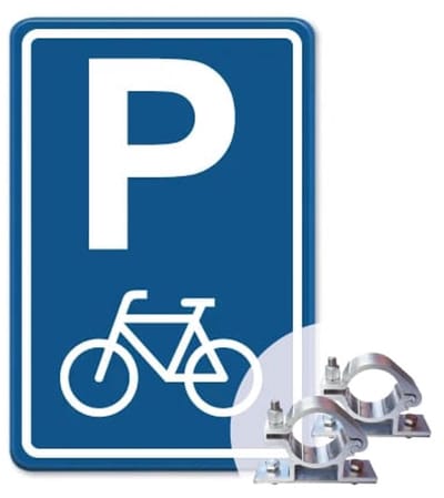 Parkeerbord voor Fietsen E08F - blauw - Weerbestendig Aluminium - 40x60 cm - Bevestiging: Met paalbeugels Ø48mm