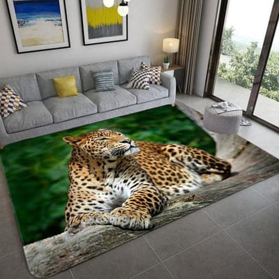 Tapis à motif léopard à la mode sur le sol, grand tapis imprimé Animal 3d, pour salon, éponge douce, salle de bain, absorbant, antidérapant 60x90cm black