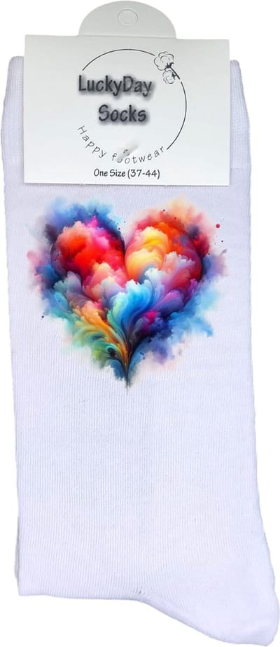 Hart - Opkikker - Grappige sokken - Valentijns cadeau - Verjaardag cadeau - Grappig - Leuke sokken - Vrolijke sokken - Multi color - Kerst Sokken - Vaderdag - Moederdag - Kerstcadeau - Socks die Happy maken - 37-44