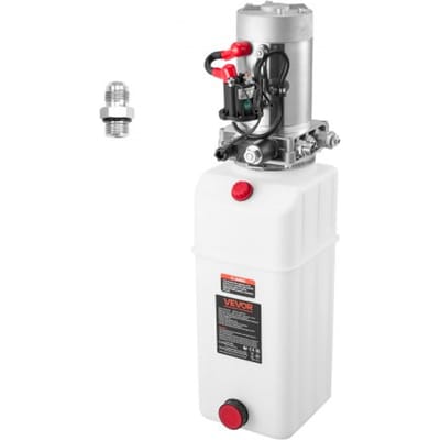 VEVOR 8 Qt hydraulische krachtbron, enkelwerkende kipperaanhangerpomp, maximale openingsdruk 22 MPa en debiet 3,4 l/min, 12 V DC hydraulische pomp met metalen reservoir voor kipperaanhangers, wit