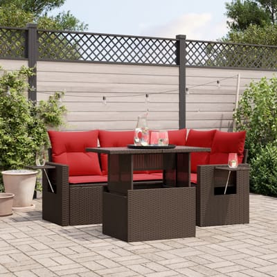 vidaXL - 5-delige - tuinbankset - met - kussens, - bruin - polyrotan
