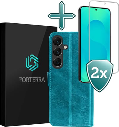 Hoesje Met Screenprotector - Geschikt voor Samsung Galaxy S25 FE - Luxe Pasjeshouder - Flipcase - Bookcase Portemonee - Flip Case - Kunstleer Book Case - Book Cover - Walletcase - Portemonneehoes - Turquoise