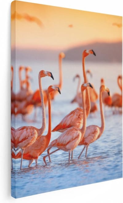 Artaza Canvas Schilderij Vogels - 30x40 cm - Klein - Wanddecoratie Flamingo - Muurdecoratie Dieren - Kamer Accessoires Woonkamer