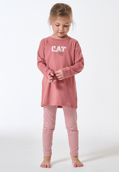 Pyjama lange interlock legging kat streepjes oudroze - Kids Nightwear 92