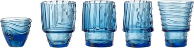 J-Line beker Vis - glas - transparant/blauw - 5 stuks