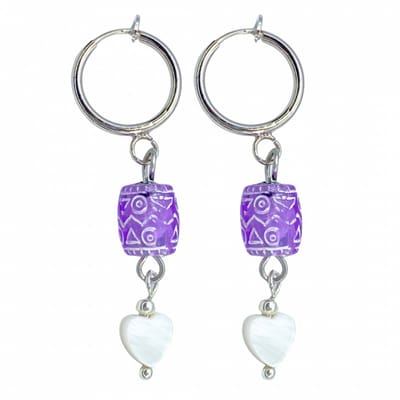 Klem oorbellen -paars -zilverkleur-geen gaatje-Charme Bijoux