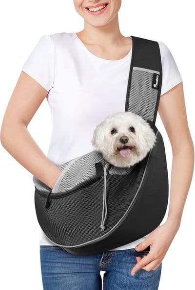 Handvrije Draagtas voor Honden, Ademend Mesh Puppy Draagzak met Rits en Verstelbare Schouderband, Ideaal voor Buitenactiviteiten en Wandelen met Honden, Maat L, Zwart