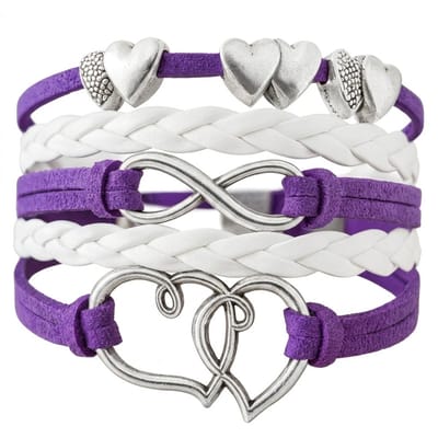 Paarsblauw Witte Armband voor dames met Hartjes & Infinity Symbool – Gevlochten Vriendschapsarmband voor vrouwen