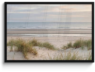 Poster in lijst - Fotolijst 90x60 cm - Posters - Zandstrand - Bewolkt - Duinen - Posterlijst zwart - Decoratie - Wanddecoratie woonkamer - Muurdecoratie slaapkamer