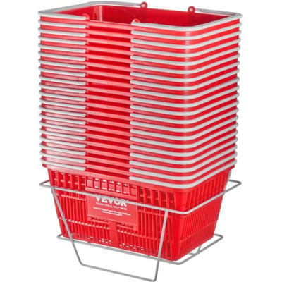 VEVOR Boodschappenmand, 20-pack, 21L stevige kunststof boodschappenmand met handvat en standaard, 16,5 x 11,8 x 8,27 inch, draagbare boodschappenmand voor grote hoeveelheden