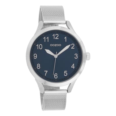 OOZOO Timepieces - Zilverkleurige horloge met zilverkleurige metalen mesh armband - C9118
